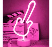 JEMESI Guitar Neon Sign, Pink Neon Light with Holder Base, USB or 3-AA Battery Powered LED Signs Night Lights for Girls Bedroom, Cute Lamp Aesthetic Gifts for Birthday Party Christmas Dorm Desk Table
