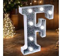JEMESI LED Marquee Letter Lights, Light Up Silver Glitter Letters Sign Battery Powered Night Light for Birthday Party Wedding Home Decoration Baby Shower-F