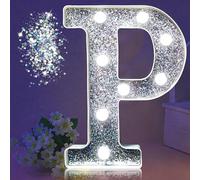JEMESI LED Marquee Letter Lights, Light Up Silver Glitter Letters Sign Battery Powered Night Light for Birthday Party Wedding Home Decoration Baby Shower-P