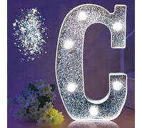 JEMESI LED Marquee Letter Lights, Light Up Silver Glitter Letters Sign Battery Powered Night Light for Birthday Party Wedding Home Decoration Baby Shower-C