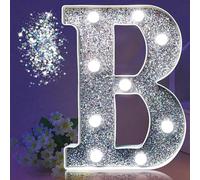 JEMESI LED Marquee Letter Lights, Light Up Silver Glitter Letters Sign Battery Powered Night Light for Birthday Party Wedding Home Decoration Baby Shower-B