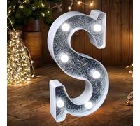 JEMESI LED Marquee Letter Lights, Light Up Silver Glitter Letters Sign Battery Powered Night Light for Birthday Party Wedding Home Decoration Baby Shower-S