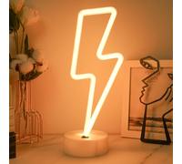 JEMESI Lightning Shaped Neon Signs Lights, Bedroom Night Light, LED Lightning Night Lights- Powered by Battery/USB with Base for Bedroom Birthday Bar Party Gifts for Kids(Warm White)
