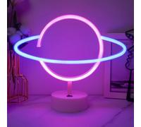 JEMESI Planet Neon Signs, Blue&Pink Led Neon Light Sign Powered by Battery/USB, Bedroom Night Light Neons Signs with Base Birthday Party Kids Room Christmas