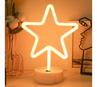 JEMESI Star Neon Light, Bedroom Night Light - Powered by Battery/USB, LED Warm White Star Shaped Neon Signs with Base, Lights Decoration for Home Birthday Bar Party Decoration Home Lighting