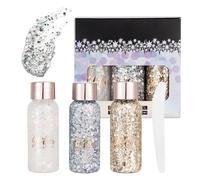 Jemey 3Pcs Body Glitter Gel, Liquid Sequin Makeup with Sticks for Application to Face, Hair, Lips, Nails, Festival Glitter Face Makeup for Music Festivals, Parties, Masquerades, Carnivals