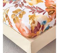 Jemiipee Single Fitted Sheet Mustard Yellow Tropical Leaves Pattern, 30 cm Deep Pocket, Soft Microfiber Botanical Fitted Bed Sheets