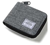 JEMINAL Zip Short Wallet for Men Women Travel Bifold Fabric Canvas Wallet with Card Case Women' Large Capacity Zip Wallet with Coin Purse Father's Day Gifts for Dad, Grey, 0.79 x 4.5 x 3.5 inches