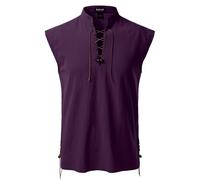 JEMITOP Men's Retro Renaissance Costume Lace Up Sleeveless Shirts for Pirate Medieval Viking Halloween Cosplay Purple L