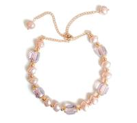 Jemjosh dainty simulated rose-gold pearl and artificial purple crystal bracelet golden adjustable chain Baroque pearl lucky bracelets jewelry gifts for women