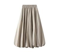 Jemmsia Women's Midi Skirt A-line Lantern Skirt with Pockets Soft Long Pleated Skirt High Waisted Elastic Bottomed Mid Casual Skirt for Ladies Khaki