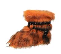 Jemnpela Women’s Faux Fur Ankle Mid Calf Slip-on Boots Gothic Punk | Buckle Rivet Decor Fluffy Furry Comfortable Snow Booties Rave Festival Cosplay Halloween Club Costume Party Warm Shoes