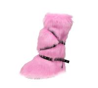 Jemnpela Women’s Faux Fur Ankle Mid Calf Slip-on Boots Gothic Punk | Buckle Rivet Decor Fluffy Furry Comfortable Snow Booties Rave Festival Cosplay Halloween Club Costume Party Warm Shoes