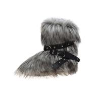 Jemnpela Women’s Faux Fur Ankle Mid Calf Slip-on Boots Gothic Punk | Buckle Rivet Decor Fluffy Furry Comfortable Snow Booties Rave Festival Cosplay Halloween Club Costume Party Warm Shoes