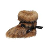 Jemnpela Women’s Faux Fur Ankle Mid Calf Slip-on Boots Gothic Punk | Buckle Rivet Decor Fluffy Furry Comfortable Snow Booties Rave Festival Cosplay Halloween Club Costume Party Warm Shoes