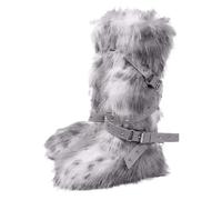 Jemnpela Women’s Faux Fur Ankle Mid Calf Slip-on Boots Gothic Punk | Buckle Rivet Decor Fluffy Furry Comfortable Snow Booties Rave Festival Cosplay Halloween Club Costume Party Warm Shoes