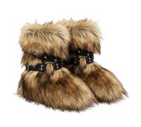 Jemnpela Women’s Faux Fur Ankle Mid Calf Slip-on Boots Gothic Punk | Buckle Rivet Decor Fluffy Furry Comfortable Snow Booties Rave Festival Cosplay Halloween Club Costume Party Warm Shoes