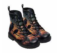 Jemnpela Women's Gothic Combat Boots with Bat Owl Fox Crow Peacock Animal Print Ankle Boot Punk Casual Comfortable Platform Lace Up Booties Custom Printed Shoes for Party Travel Halloween Cosplay