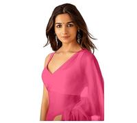 jemny impex Women's Plain Pure Georgette Saree With Unstitched Blouse Piece - Alia Bhatt styel Saree, Beby Pink, One Size