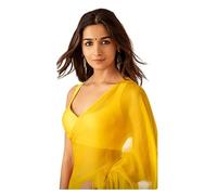 jemny impex Women's Plain Pure Georgette Saree With Unstitched Blouse Piece - Alia Bhatt styel Saree, Yellow, One Size