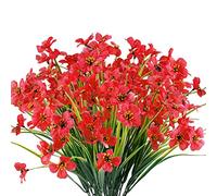 JEMONG 12 Bundles Artificial Flowers Outdoor UV Resistant Fake Flowers No Fade Faux Plants Garden Porch Window Box Decorating (Deep Red)