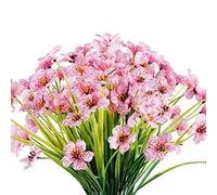 JEMONG 12 Bundles Artificial Flowers Outdoor UV Resistant Fake Flowers No Fade Faux Plastic Plants Garden Porch Window Box Decorating (Pink)