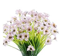 JEMONG 12 Bundles Artificial Flowers Outdoor UV Resistant Fake Flowers No Fade Plastic Plants Garden Porch Window Box Decorating (White)