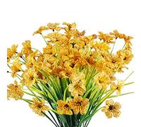 JEMONG 12 Bundles Artificial Flowers Outdoor UV Resistant Flowers No Fade Faux Plastic Plants Garden Porch Window Box Decorating (Yellow)