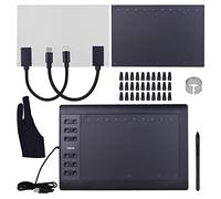 Jemora 10x6 Inch Professional Graphics Drawing Tablet 12 Express Keys with 8192 Levels Battery-Free Stylus/30pcs Nibs/Pen Clip/2pcs OTG Cable/Copy Film/Hand Feeling Film/Glove Support PC/Laptop Connec