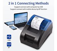 Jemora 58mm Thermal Receipt Printer Desktop USB&BT Wireless Connection Printer Barcode Logo Printing with 1 Roll Paper Inside Compatible with iOS Android Windows for Restaurant Sales Retail Shop