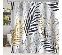 Jemsia Shower Curtain for Bathroom,Black Leaf Floral Waterproof Anti Mould Bath Curtain with Weighted Hem,12 Hooks Washable Polyester Shower Curtains for Bathroom Tubs Spa Wet Room