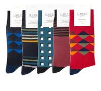 Jemsox 5 Pack Socks Ashbourne & Vale - Luxury 5-Pairs Organic Cotton Men's Crew Socks Size 9-12 Multipack, Colourful Patterned Dress Socks, Gentle Grip Top