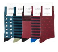 Jemsox 5 Pack Socks Bordeaux & Manor Green - Luxury 5-Pairs Organic Cotton Men's Crew Socks Size 9-12 Multipack, Colourful Patterned Dress Socks, Gentle Grip Top