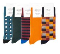 Jemsox 5 Pack Socks Oxford & Field - Luxury 5-Pairs Organic Cotton Men's Crew Socks Size 9-12 Multipack, Colourful Patterned Dress Socks, Gentle Grip Top