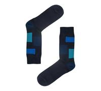 Jemsox Block Pattern Organic Cotton Mens Socks | Comfort Top & Breathable Fit - Blue - Large / Eur 43-46 / UK 9-12