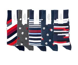 Jemsox Luxury 5-Pair Pack Organic Cotton Men's Crew Socks Size 7-11 | Spots & Stripes Design Multipack | Eco-Friendly, Comfortable, Breathable Calf Socks