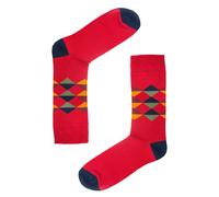 Jemsox Multi Diamond Pattern Organic Cotton Mens Socks | Comfort Welt Top - Red - Medium / Eur 39-43 / UK 6-9