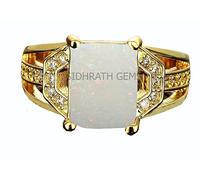 JEMSPRIME 12.60 Ratti 11.25 Carat White Rashi Ratan Fire Opal Loose Gemstone Gold Finger Adjustable Ring for Men and Women Metal Opal Metal Opal