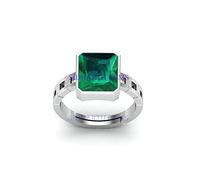 JEMSPRIMECertified Natural 15.25 Ratti 14.00 Carat Zambian Emerald Panna Plated Astrological Purpose Adjustable Ring for Women's and Men's |JEMSPRIME676|, Brass, Emerald, Brass, Emerald