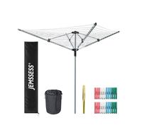 JEMSSESS 4 Arm 60m Rotary Washing Line, Outdoor Clothes Airer with Ground Spike & Protective Cover & Peg Bag, UV-Resistant & Non-Slip Lining, Smooth Turns Umbrella System (Grey Pole)