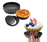JEMUON 8 Pieces Mini Baking Molds, 4 Inch Removable Carbon Steel Tart Molds, Non-Stick Single Cake Molds, Ideal for Making Cakes, Cakes, Pudding