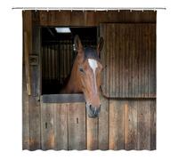 JEMXWUX Farmhouse Horse Shower Curtain Rustic Barn Wooden Board Fence Farm Animals American Western Fabric Bathroom Curtain Set with Hooks(70" WX70 H)