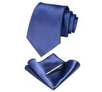 JEMYGINS Dark Blue Tie and Pocket Square With Tie Clip Sets for Men (dark blue)