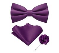 JEMYGINS Dark Purple Pre-tied Bow Tie and Pocket Square with Lapel Pin Set Adjustable Bowtie for Men(8)