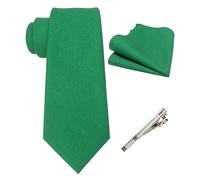JEMYGINS Men's Retro Cotton Blend Tie with Pocket Square and Tie Clip Set, Green, M