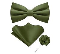 JEMYGINS Olive Green Pre-tied Bow Tie and Pocket Square with Lapel Pin Set Adjustable Bowtie for Men(19)