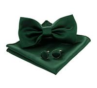 JEMYGINS Plain Bow Tie and Pocket Square with Cufflinks Sets for Men, Dark Green 3, M