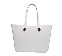JEN & CO. Beach Tote Bag Utility Tote Bag - Rubber Tote Bag Carrie All Versa Tote Bag with Interchangeable Straps (V2023), Ivory, 17.5x11