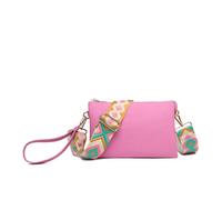 JEN & CO. Izzy Vegan Leather Crossbody Bags Clutch Purses Wristlet Wallet Shoulder Handbag with Guitar Strap for Women, Bubblegum