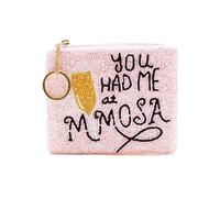 Jen & Co. Ricki Zipper Coin Pouch for Women Card Holder Small Accessory Organizer With Key Ring Acrylic Beaded, Pink, Small